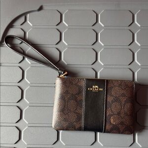 Coach Signature Brown and Black Wristlet NWT